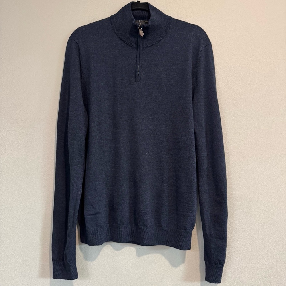 Bloomingdales Men's Navy 1/4 Zip Sweater 100% Wool M